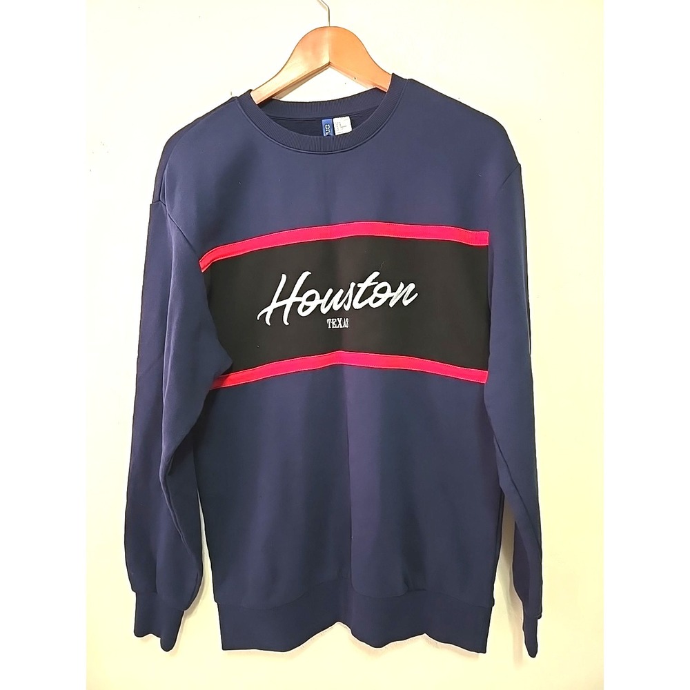 H&M Divide Houston Sweatshirt Mens Small Blue H-Town Texas‎ Crewneck Embroidered